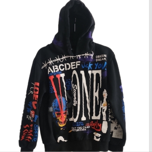 VLONE Other - VLONE Graffiti Black Hoodie Streetwear with Multicolor Graphics